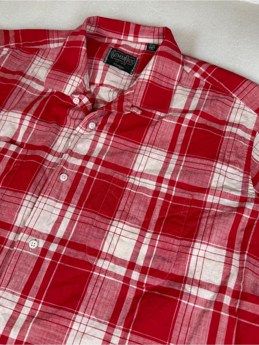 Gitman Bros Shirt Mens 17.5 XL Red Madras Plaid Short Sleeve Cotton USA Made 

M